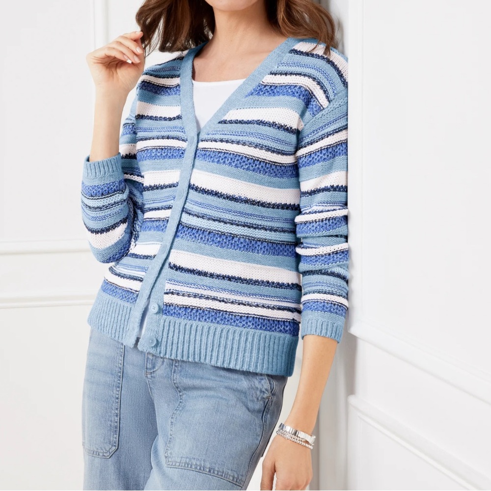 Talbots Mixed Stitch V-Neck Cardigan, Small Petite, NWT
